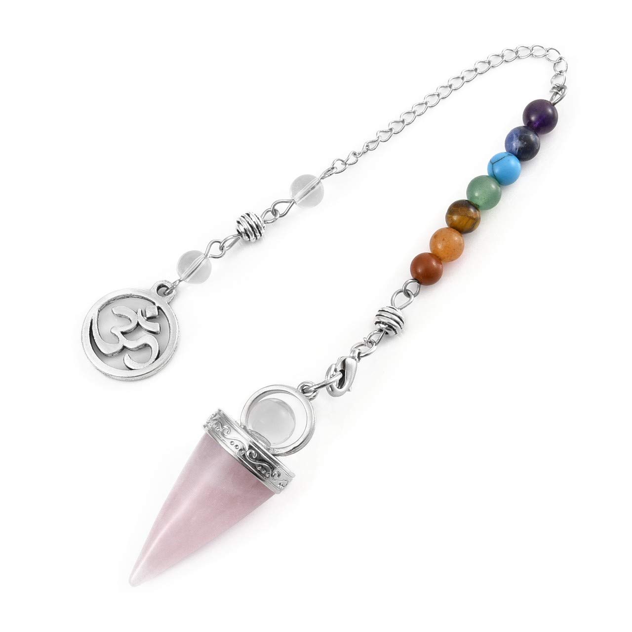 CrystalTears Rose Quartz Crystal Pendulum 7 Chakra Healing Crystal Point Dowsing Pendulum Necklace for Divination Reiki Healing Crystal Therapy