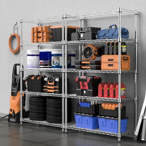 M MZG 5 Tier Heavy Duty Steel Shelving Unit Wire Organizer for Home Kitchen Office Chrome 35x60x159cm