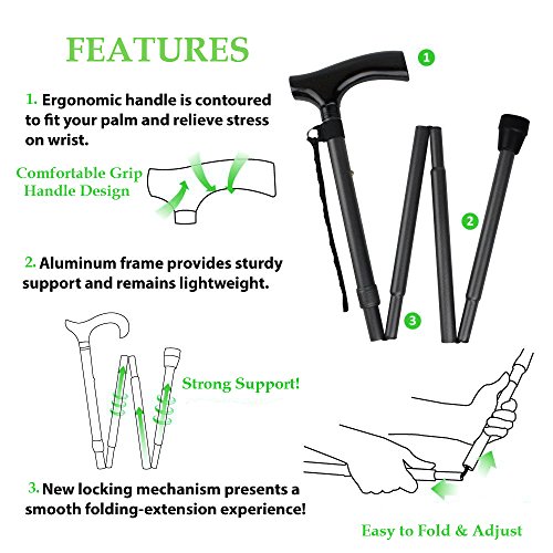 Kitchen Krush Canes and Walking Sticks for Men and Women Travel Adjustable Folding Walking Cane Best Mobility Aids for Seniors Disabled and Elderly