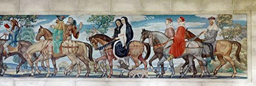 18 x 24 Art Canvas Print of North Reading Room west Wall. Detail of Mural by Ezra Winter Illustrating The Characters in The Canterbury Tales by Geoffrey Chaucer. Library of Congress John Adams Buildi
