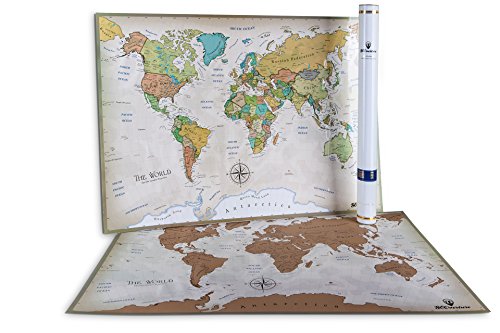 Earth Scratch Off World Map - Beautifully Designed Earth Map Poster with US/CA/AUS States, Track Your Travels With Stunning Gloss Lamination Finish