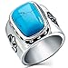 BOHO Jewelry Men's Wide Vintage Stainless Steel Turquoise Ring Band Silver White-Free Engraving