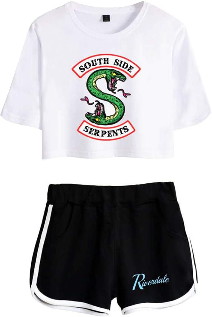 Women Casual Tracksuits 2pc Tops and Shorts Pyjama Sets Riverdale Summer T-Shirt Striped Sport Wear Printed with South Side Serpent