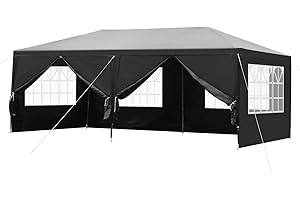 YTPPWN 10'x20'Party Canopy Tent, Outdoor Tent with 6 Removable Sidewalls, Waterproof Shelters Gazebo for BBQ, Birtheday Party, Wedding, Events, Backyard, Garden and Patio (10'X20'+6 Sides Black)