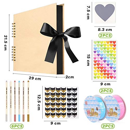 Koogel Fotoalbum zum Selbstgestalten, 90 Seiten Schwarze Fotobuch zum Einkleben DIY Spiralalbum Vintage Scrapbook Fotoalbum für Baby Valentinstag Geburtstag Geschenk