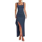 ZESICA Women's Sleeveless Formal Maxi Dresses 2026 Summer Ribbed Square Neck High Split Party Bodycon Long Dress