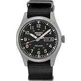 SEIKO SRPG37 Watch for Men - 5 Sports - Automatic with Manual Winding Movement, Black Dial, Stainless Steel Case, Black Nylon