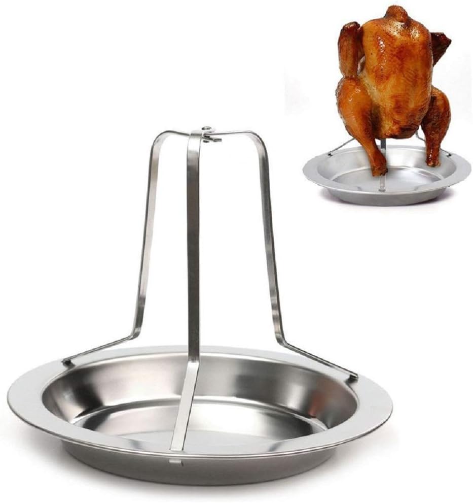 FULLANT Stainless Steel Chicken Roaster Rack for Use in Barbecues or Ovens, Vertical Meat Poultry Chicken Turkey Roaster Rack Beer Can Holder with Drip Pan (6.5x7.67in)