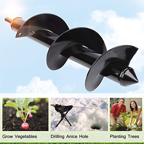 Auger Drill Bit, Garden Plant Bulb Auger 3" x 12", Rapid Planter with Garden Genie Gloves, Non-Slip Auger Post Hole Digger, Post or Umbrella Hole Digger
