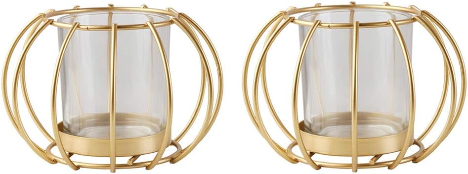 Lovecat Set of 2 Hollow Gold Candle Holders, Metal Candlesticks, Geometric Candle Stands, Home Wedding Decor Candleholders, Tealight Candlesticks, Candlelight Dinner Candleholders (Round Stripe): Home & Kitchen