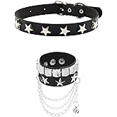 Hopodix Goth Accessories Steampunk Leather Collar, Rock Leather Bracelet, Stars Rivet Choker Necklace for Women, Night Club Party Gift