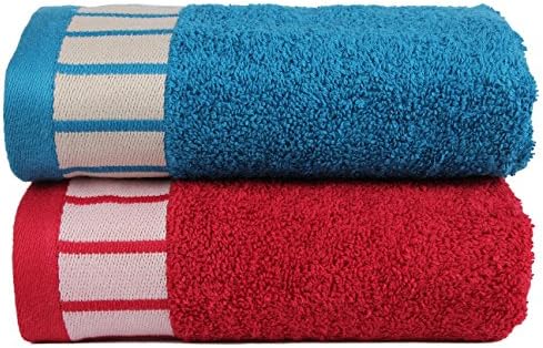 Trident 550gsm Extra Large (20 inches by 28 inches) Cotton 2 Pieces Combo Hand Towels - Teal Sachet &amp; Red
