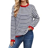 WANGZHI Womens Sweater Casual Knitted Striped Sweatshirt Long Sleeve Lightweight Cute Pullover Tops Trendy 2025 Fall