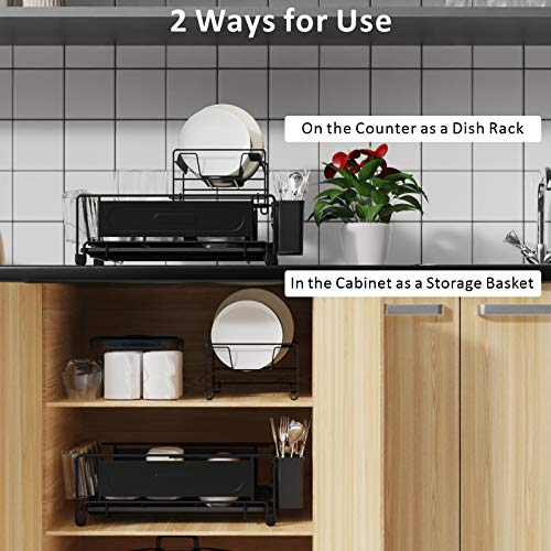 Dish Drying Rack, iSPECLE 2 Tier Dish Rack with Cup Holders, Utensil ...