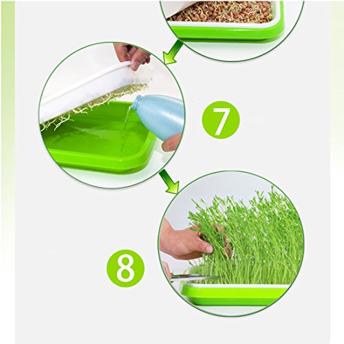 Seed Sprouter Tray, RuiyiF 2 Set Seed Germination Trays with Water Tray, Wheatgrass Tray/Bean Sprout Grower (Blue + White) - Thumbnail 7