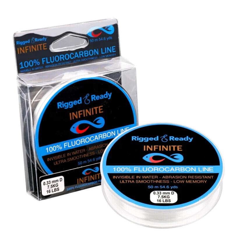 Rigged and Ready Infinite Fluorocarbon-16lb, 7.5kg Fluoro Fishing Line Leader-50m 54.6y Virtually Invisible=More Bites - Saltwater Freshwater