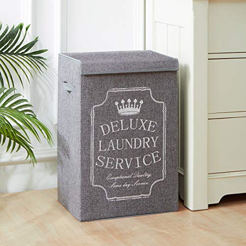 YOUDENOVA Grey Laundry Hamper with Lid, XL High Capacity Laundry Basket