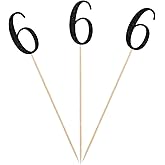 Black Glitter 6th Birthday Centerpiece Sticks, 12-Pack Number 6 Table Topper Anniversary Party Decorations