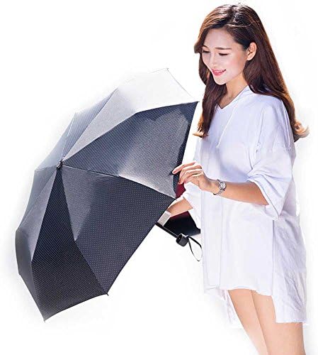 VILLASON ® UPF 50+Anti UV Windproof &amp; Waterproof Compact Travel Umbrella✪Sturdy Canopy Construction 5 Layers Nano coating for UV Protection &amp; Waterproof)✪Ultra slim and light (White Dots On Black)