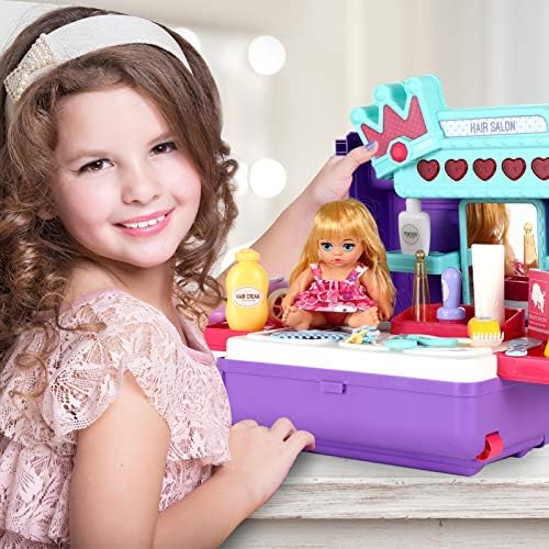 Hair styling set in a small trolley with various equipment.