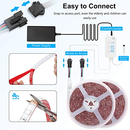LED Strip Lights with Remote - 10M IP65 Waterproof Smart Colour Changing LED Lights Sync with Music with Bluetooth and Control Box, Snap Design LED Light Strips for Home Party Festival Wedding