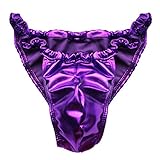 YiZYiF Men's Spandex Rubber Briefs PVC Wet Leather Look Swimwear Underwear Purple