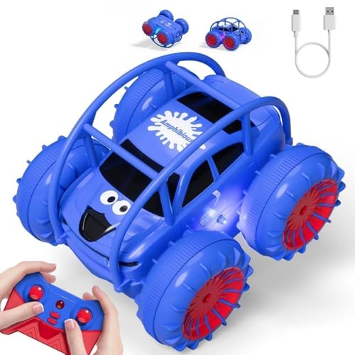ifollower RC Car 4x4 Amphibious Truck, 360° Stunt and LED, 15km/h, Direct USB-C Charging, Toy for Kids 3 4 5 6 7 8 9 10 11 12 Years, Christmas Birthday Gift