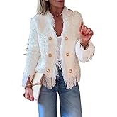 Chvity Fringe Jacket Women Tweed Blazer Cable Casual Open Front Cropped Fringe Lightweight Fashion Suit Jackets
