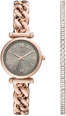 Montre Carlie pour Femme, Mouvement à Quartz Trois Aiguilles, Ton Or Rose, Bracelet en Acier Inoxydable