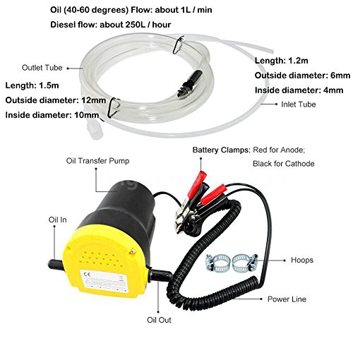 TOOGOO 12V 60W Oil/Crude Oil Fluid Sump Extractor Scavenge Exchange Transfer Pump Suction Transfer Pump + Tubes for Auto Car Boat Motorbike Truck RV ATV Jet