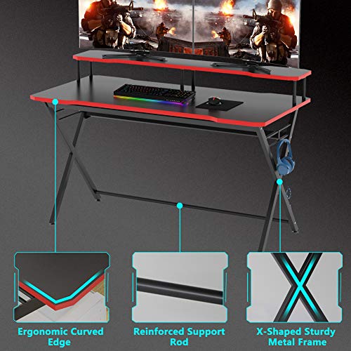 Tribesigns 55 inch Large Gaming Desk for 2 Monitors, Ergonomic PC
