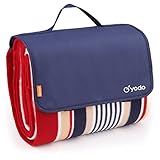 yodo Extra Large Outdoor Waterproof Picnic Blanket Tote 79″ x 79″ / 79″ x 59″ Light Weight with Soft Fleece and Padding,Spring Summer Stripe