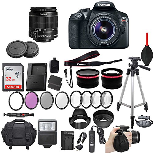 Canon EOS Rebel T6 18 MP DSLR Camera with Canon EF-S 18-55mm f/3.5-5.6 IS II Lens + 2 Auxiliary Lenses + HD Filter Kit + Macro Close-Up Kit + 50 Inch Tripod + Premium Accessory Bundle (21 Items Total)