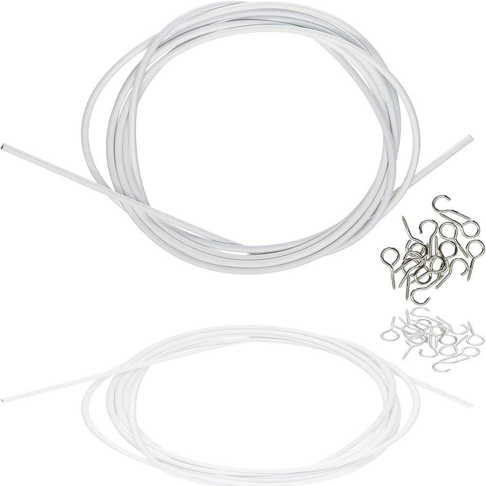 XEN LABS Curtain Wire, White, 3 Metres, Including Hooks, Versatile Voile Wire/Cable, Net Curtain Wire Cut to Size
