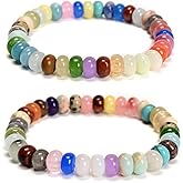 Land Long 2Pcs 2x6mm 4x6mm 5x8mm Beaded Summer Beach Bracelets Set, Stretchy Elastic Stone Bead Stackable Bangle for Women Her, Boho Yoga Jewelry Festival Gifts