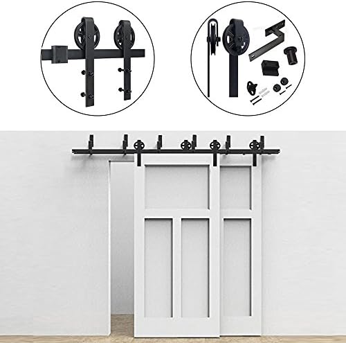 Hahaemall New Style 9FT/ 108'' L-Brackets Big Spoken Wheel Sliding by-Pass Barn Door Hardware Double Flat Track Rolling Kit (9FT Bypass Kit)