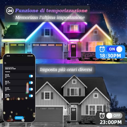 Lichaser Striscia LED per Esterni Strisce LED Impermeabili Fai da te IP67 RGB+IC, Tracciamento e Segmentazione con App BT Etelecomando 2.4G RF per Uso Esterno (20m)