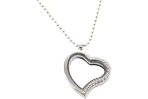 Floating Locket Necklace - Living Memory Floating Locket Love Heart Half Rhinestone Charm Pendant Necklace Christmas Gift Sil