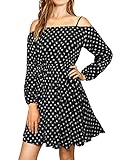 Allegra K Ladies Cold Shoulder Long Sleeves Leaves Prints Casual Dress Black S