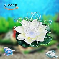 Yobooom Aquarium Decor Ornament Artificial Plants Water Lily Floating Lotus String Fish Tank Light Landscape Decoration Set of 6