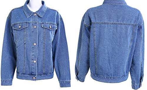 MuNiSa Women's Oversize Boyfriend Denim Jacket Long Sleeve Jean Coat With Pocket S - Thumbnail 7