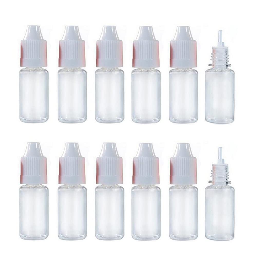 QUUPY 50Pcs 10ml Clear Plastic Squeezable Dropping Bottles Refillable Empty Eye Liquid Dropper Vials Sample Packing Storage Container with White Screw Cap and Removable Plug