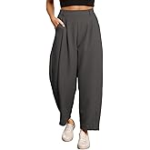 EVALESS Womens Wide Leg Barrel Pants Elastic High Waisted Business Casual Work Pants Trousers with Pockets