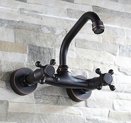Tyrants FaucetKitchen faucet Bathroom faucetBlack Oil Rubbed Bronze Tow Hole Wall Mounted Bathroom Basin Faucet / 360 Swivel Spout Kitchen Sink Mixer Taps Wnf321,Brass,Black