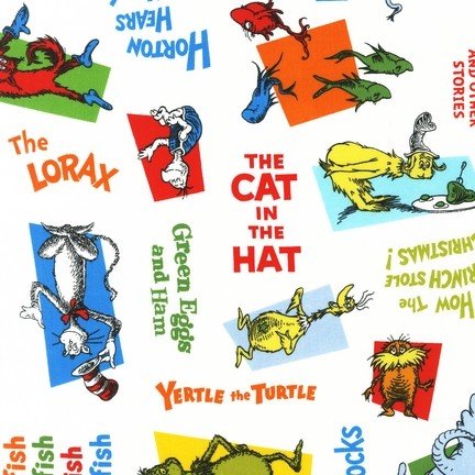 Robert Kaufman Celebrate Dr. Seuss! Tossed Characters Celebration Multi, 44-inch (112cm) Wide Cotton Fabric Yardage