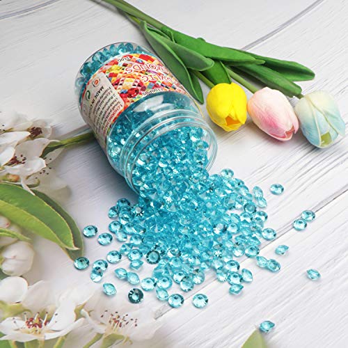 Meching Acrylic Diamonds Crystals 11OZ(1100 PCS) Bottle Round Diamond Crystals Treasure Gems for Table Scatters, Vase Fillers, Event, Wedding, Birthday Decoration Favor, Arts & Crafts (Blue)