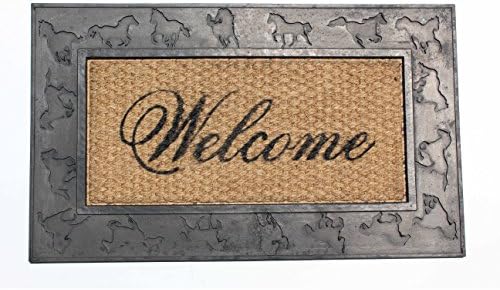 BOOT SCRAPER HORSE ENGRAVED COCO DOOR MAT NATURAL COIR AND RUBBER SIZE 18" X30"