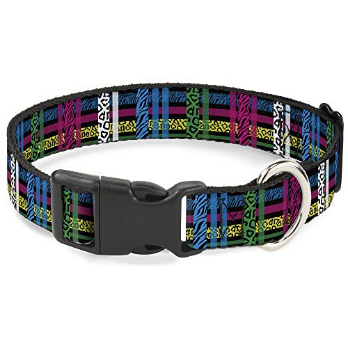Buckle-Down 16-23" Plaid Black/Neon Animal Skins Plastic Clip Collar, Wide Medi…