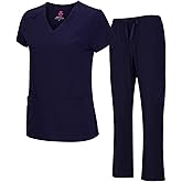 Natural Uniforms Women's Cool Stretch V-Neck Top and Cargo Pant Scrub Set with Regular and Petite Sizes