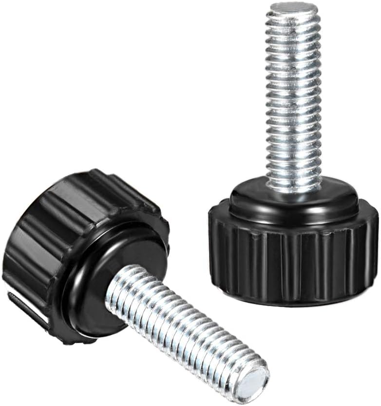 sourcing map 12pcs Knurled Clamping Knobs M5 x 20mm Metric Zinc Plated Carbon Steel Male Thread Thumb Screw on Type 15mm Plastic Round Head Threaded Hand Bolt Stud Knobs Black - Image 4